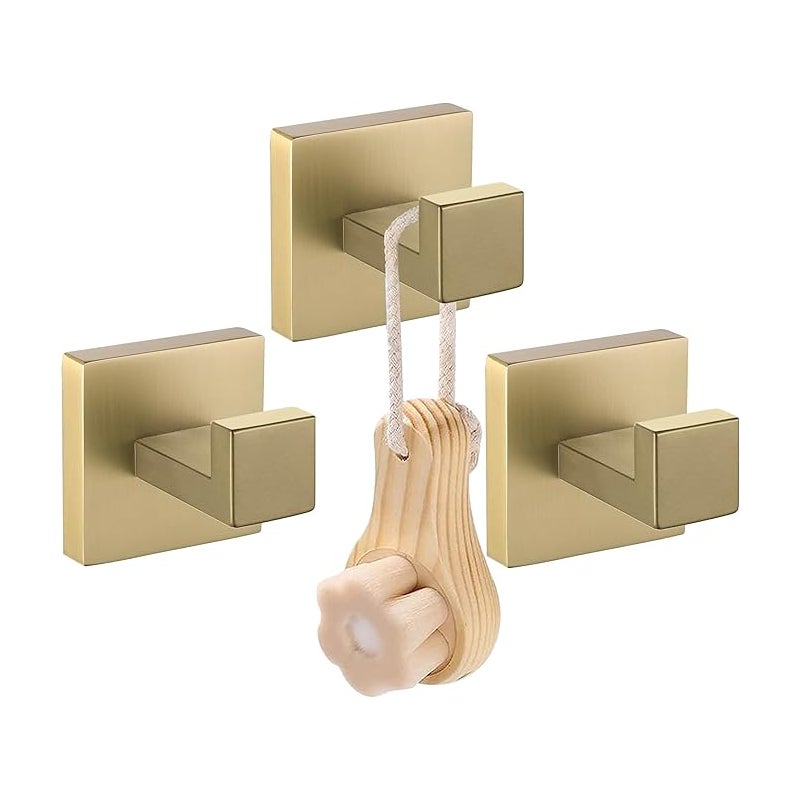 Hak łazienkowy, szczotkowany złoty, wieszak na ubrania, solidny, kwadratowy wieszak na ręczniki, łazienka, kuchnia, zestaw 3 szt., 2*2 cale