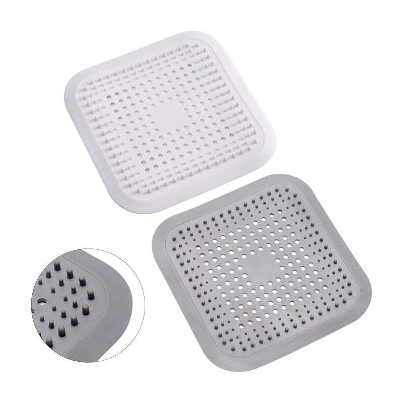 Zestaw 2 silikonowych łapaczy włosów pod prysznic z przyssawkami, osłona odpływu filtra zlewozmywakowego,filtr na włosy (biały + szary 14,5*14,5 cm)