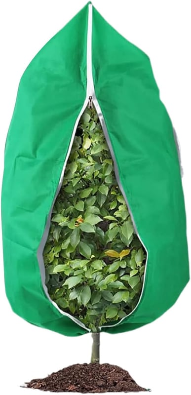 Osłona mrozoodporna na rośliny - Osłona na rośliny na zimę - ze ściągaczem i zamkiem błyskawicznym - 80 cm x 100 cm Zielony