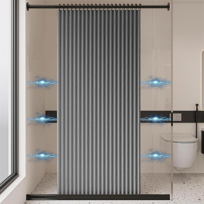 Składana magnetyczna zasłona prysznicowa, wodoodporna i odporna na pleśń, magnetyczna, gruba tkanina lniana, bez podszewki, w kolorze szarym, 100 x 1