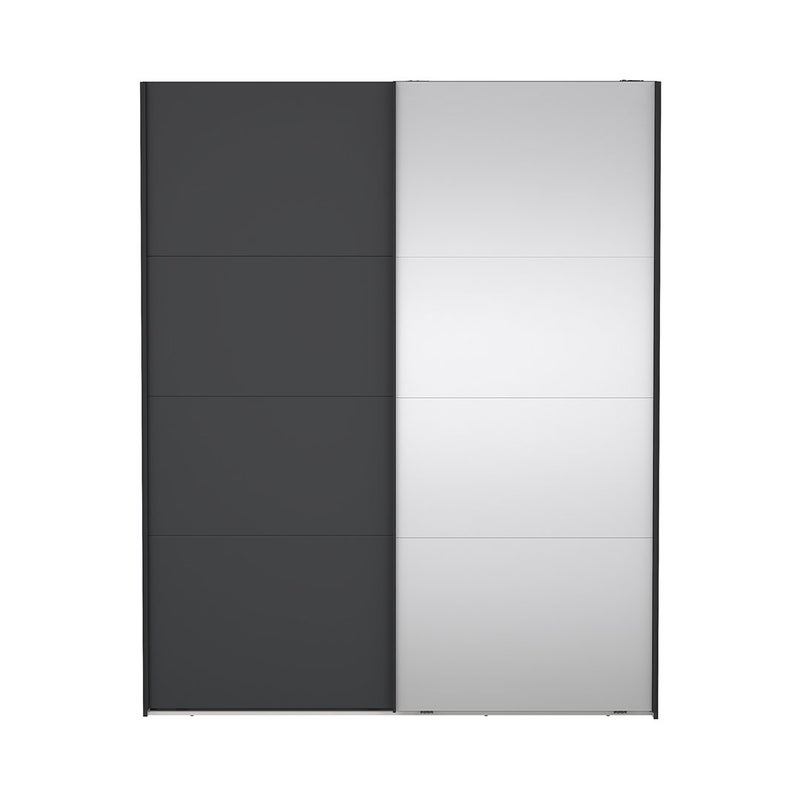 Catania szafa 221x179x65cm, 1 drzwi przesuwne, 1 drzwi przesuwne z lustrem matowy czarny.