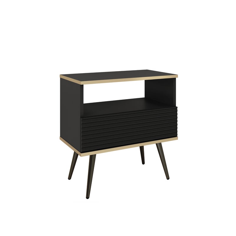 Szafka Nocna w stylu glamour w kolorze czarnym z nóżkami czarnymi, 54 x 59 x 39