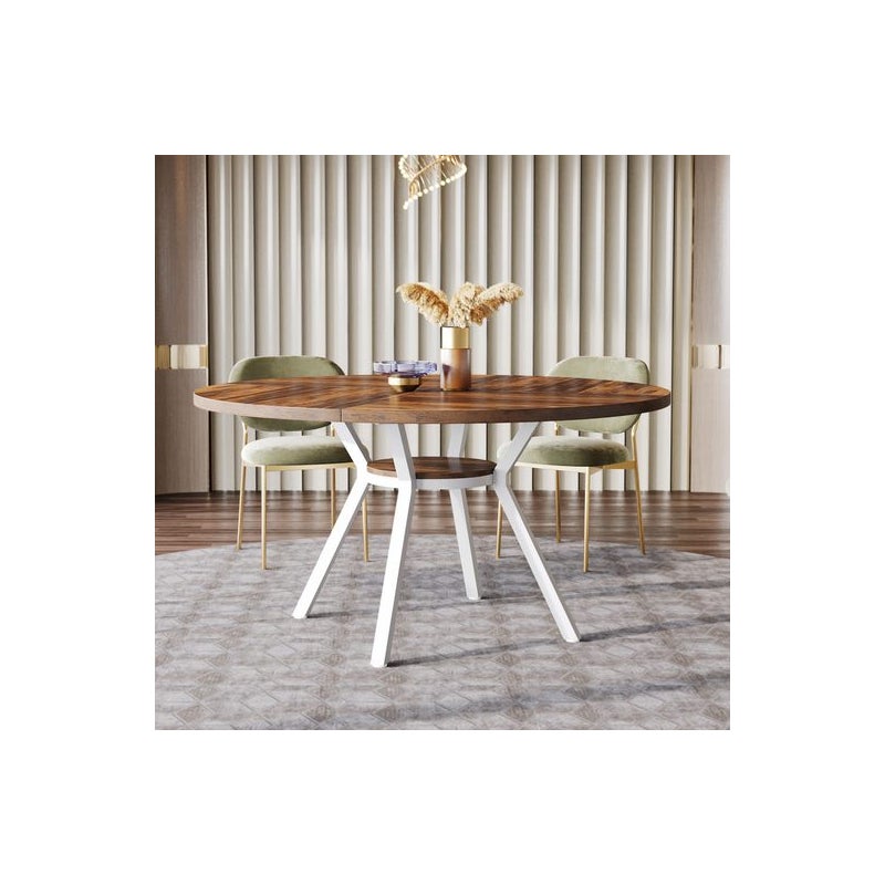 Tribesigns Okrągły stół do jadalni z blatem z MDF, 120 * 120 * 75 cm, z czterema metalowymi nogami, biały, idealny w stylu retro skandynawskim