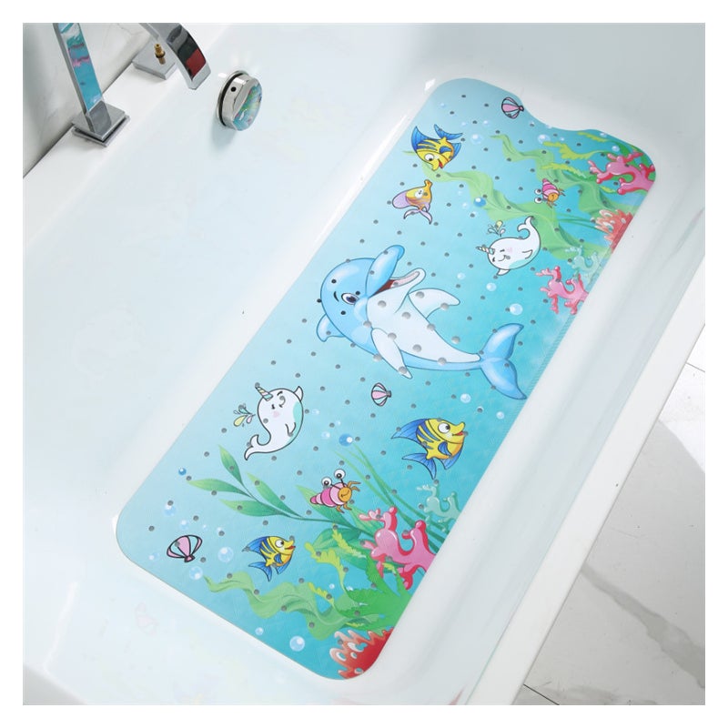 Mata antypoślizgowa do łazienki 100 x 40 cm (z nadrukiem delfinów), z 200 przyssawkami, wykonana z PVC i bez BPA.