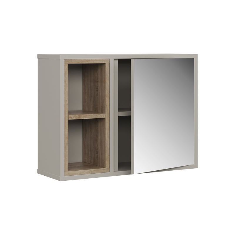 Vicco Szafka z lustrem Elnor, Szary, z 2 otwartymi przegrodami i 1 drzwiami