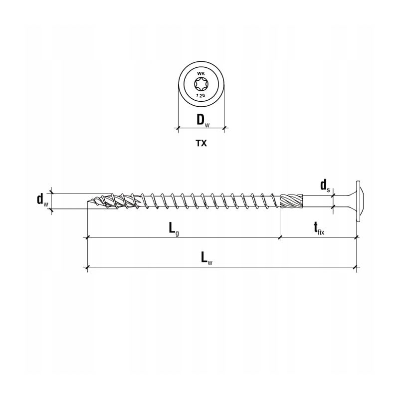 Wkręt do drewna z łbem podkładkowym i gniazdem TX 8x380 mm 50szt. Biały