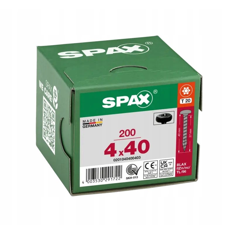 Wkręty do drewna SPAX 4x40mm,pełny gwint, łeb talerzowy, czarne 200szt.