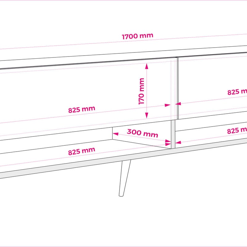 Szafka pod telewizor 170 cm Biały Mat, nóżki pochyłe złote, LED biały, 170 × 32 × 52 cm
