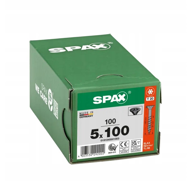 Wkręty do drewna SPAX 5x100mm torx,niepełny gwint,łeb stożkowy,czarne100szt