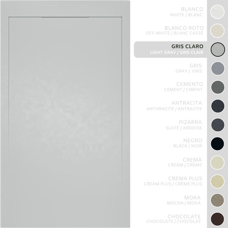 SOULHOME Brodzik prysznicowy– Żywica– Gel Coat– Gładka/Kamienna tekstura – Antypoślizgowy – jasnoszary– 130X70- Niski 3cm– Elegancki SAME