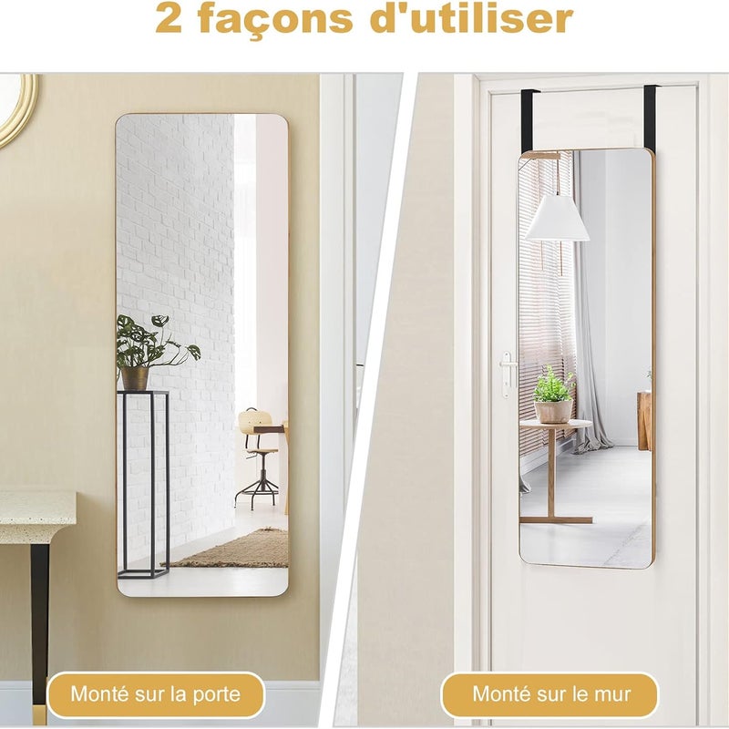 2 w 1 Prostokątne Lustro Ścienne, Duże Lustro Wiszące na Drzwiach, z Wysokiej Jakości Ramą Bambusową, Polerowanym Szkłem z Folią Ochronną, 100 x 35 cm