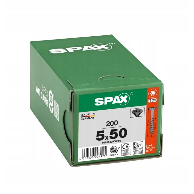 Wkręty do drewna SPAX 5x50mm torx,niepełny gwint,łeb stożkowy,czarne 200szt