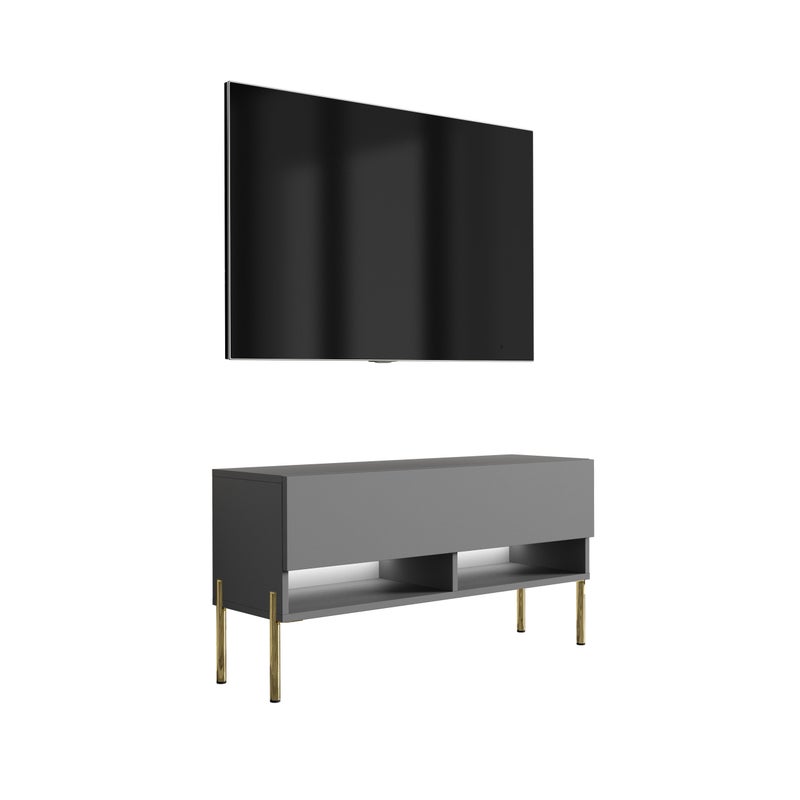 Szafka pod telewizor 100 cm Antracyt, nóżki proste złote, 100 × 32 × 52 cm
