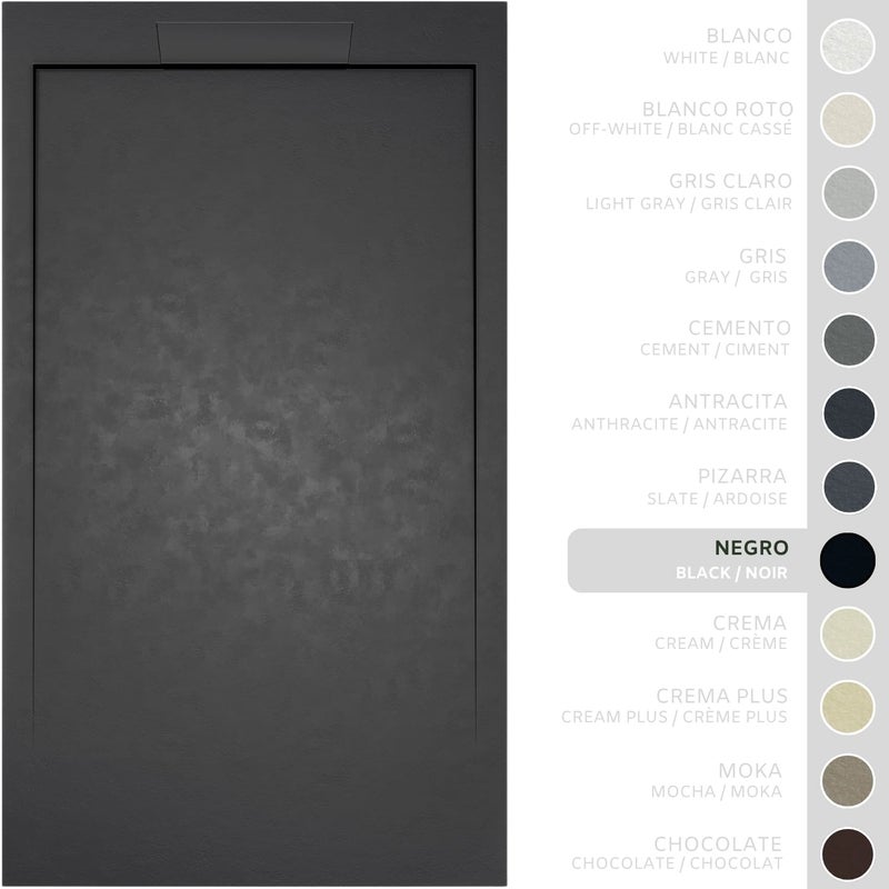SOULHOME Brodzik prysznicowy– Żywica– Gel Coat– Gładka/Kamienna tekstura – Antypoślizgowy – czarny- 130X70- Niski 3cm– Elegancki SAME