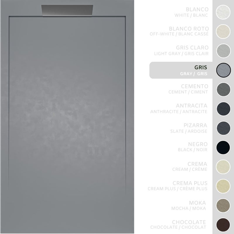 SOULHOME Brodzik prysznicowy– Żywica– Gel Coat– Gładka/Kamienna tekstura – Antypoślizgowy – szary- 150x80- Niski 3cm– Elegancki