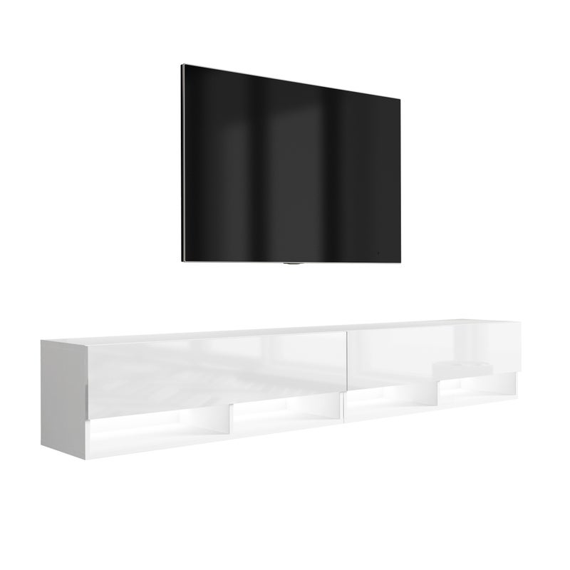 Szafka pod telewizor 200 (2 x 100) cm Biały Mat / Biały Połysk, LED biały, 200 × 32 × 34 cm