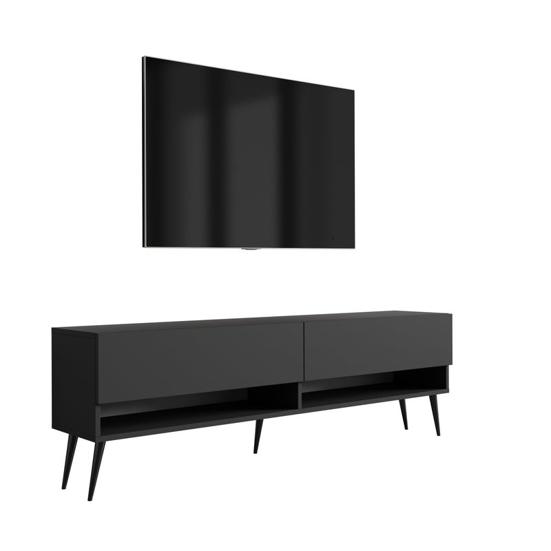 Szafka pod telewizor 170 cm Czarny Mat, nóżki pochyłe czarne, 170 × 32 × 52 cm