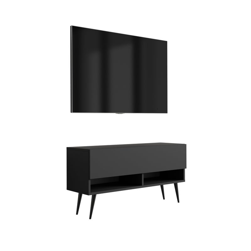 Szafka pod telewizor 100 cm Czarny Mat, nóżki pochyłe czarne, 100 × 32 × 52 cm