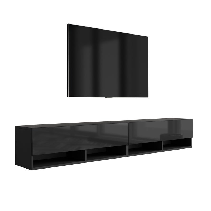 Szafka pod telewizor 200 (2 x 100) cm Czarny Mat / Czarny Połysk, 200 × 32 × 34 cm