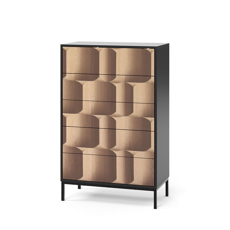 Vicco Komoda Eliza, Czarny/dąb, 76 x 120 cm z 5 szufladami