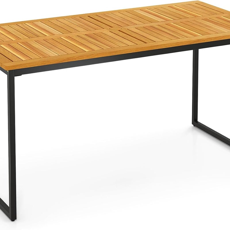 Stół Ogrodowy 140 cm, Duży Stół Ogrodowy z Drewna Akacjowego dla 6 Osób z Regałem z Listew (Czarne Kwadratowe Nogi, 70 x 140 x 73 cm 6 Osób)