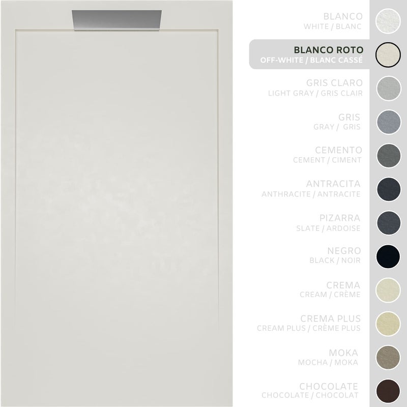 SOULHOME Brodzik prysznicowy– Żywica– Gel Coat– Gładka/Kamienna tekstura – Antypoślizgowy – złamana biel- 100x90- Niski 3cm– Elegancki