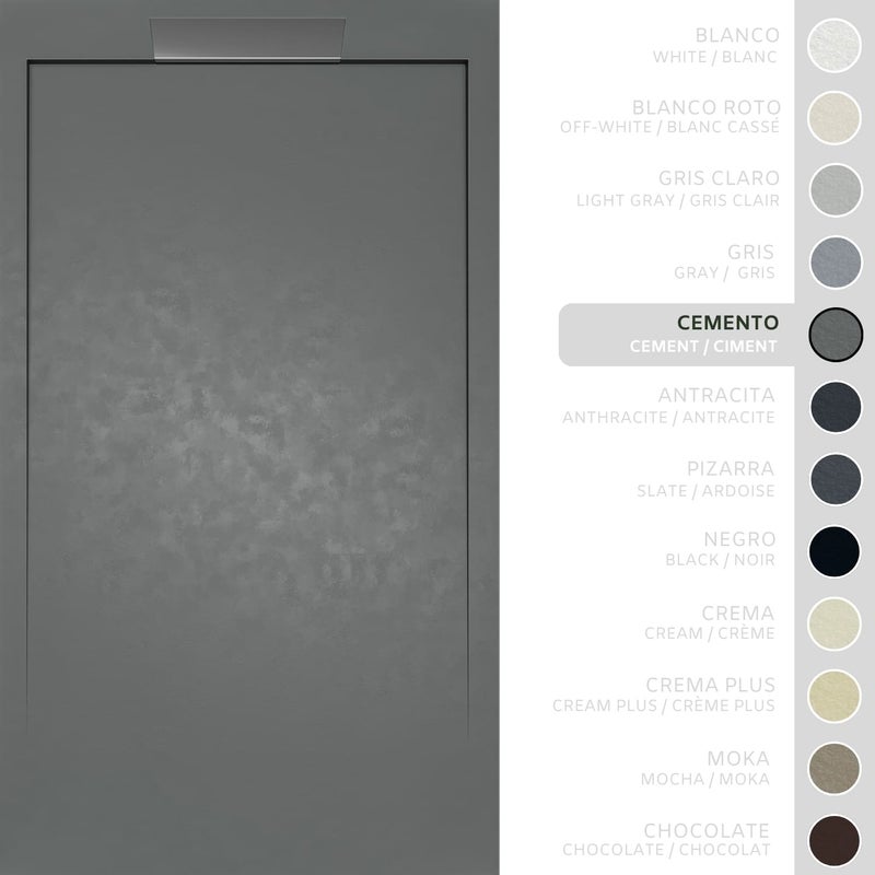 SOULHOME Brodzik prysznicowy– Żywica– Gel Coat– Gładka/Kamienna tekstura – Antypoślizgowy – cementowoszary- 90X70- Niski 3cm– Elegancki
