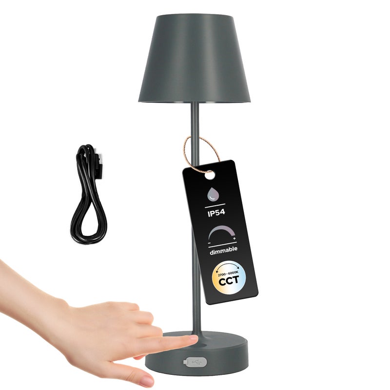 Lampka stołowa NELI 2,7W LED szara, z akumulatorem 2200mAh, IP54, CCT, 200lm, 33cm, EDO Solutions