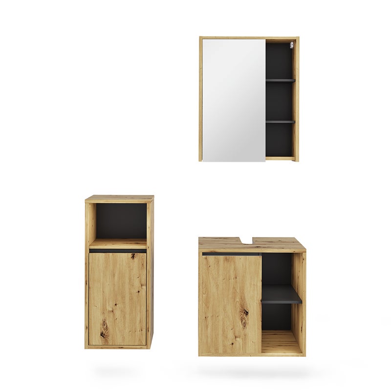 Vicco Zestaw mebli łazienkowych Viola, Artisan/szary, 3 części