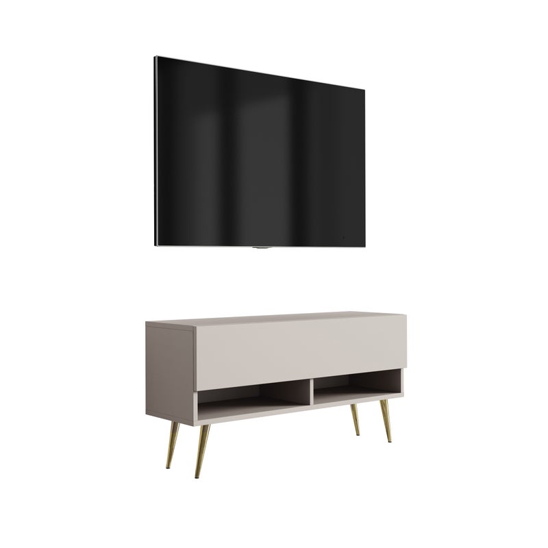 Szafka pod telewizor 100 cm Kaszmir, nóżki pochyłe złote, 100 × 32 × 52 cm