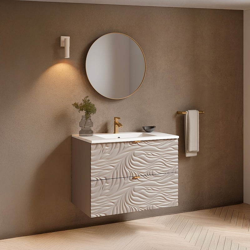 Szafka łazienkowa wisząca teksturowana pod umywalkę - Beżowa - 80 cm - RINAREL