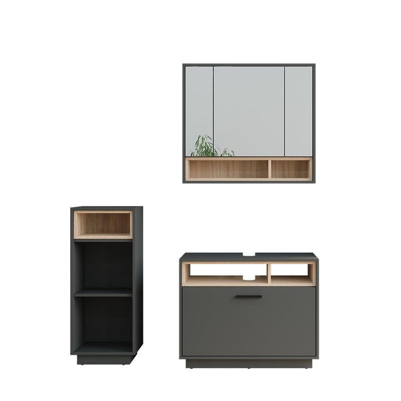 Vicco Zestaw mebli łazienkowych Beatrice, Antracyt/Sonoma, 3 sztuki z jednostką midi
