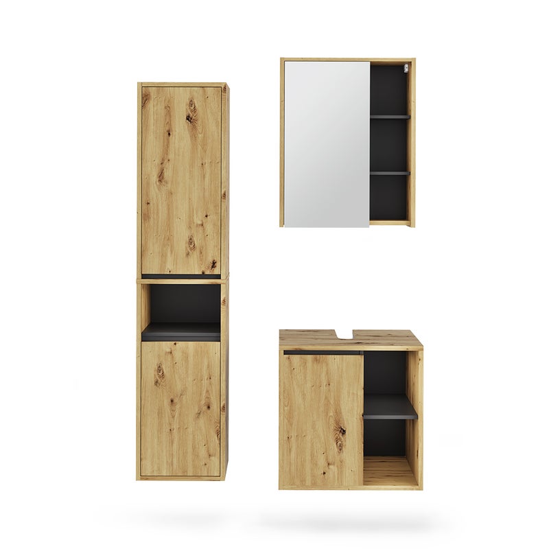 Vicco Zestaw mebli łazienkowych Viola, Artisan/szary, 3 części