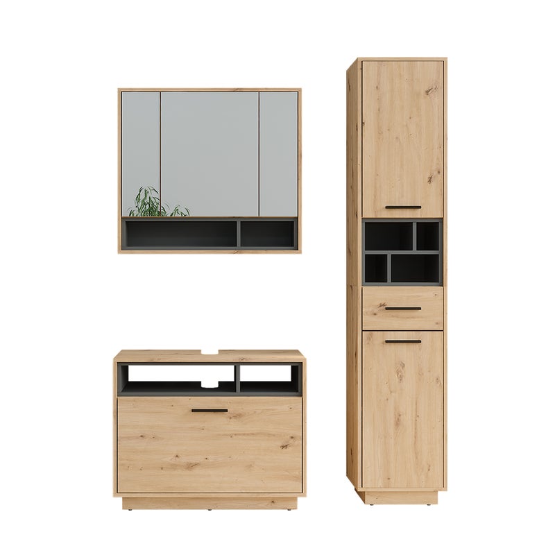 Vicco Zestaw mebli łazienkowych Beatrice, Artisan dąb/antracyt, 3 części z wysoką jednostką