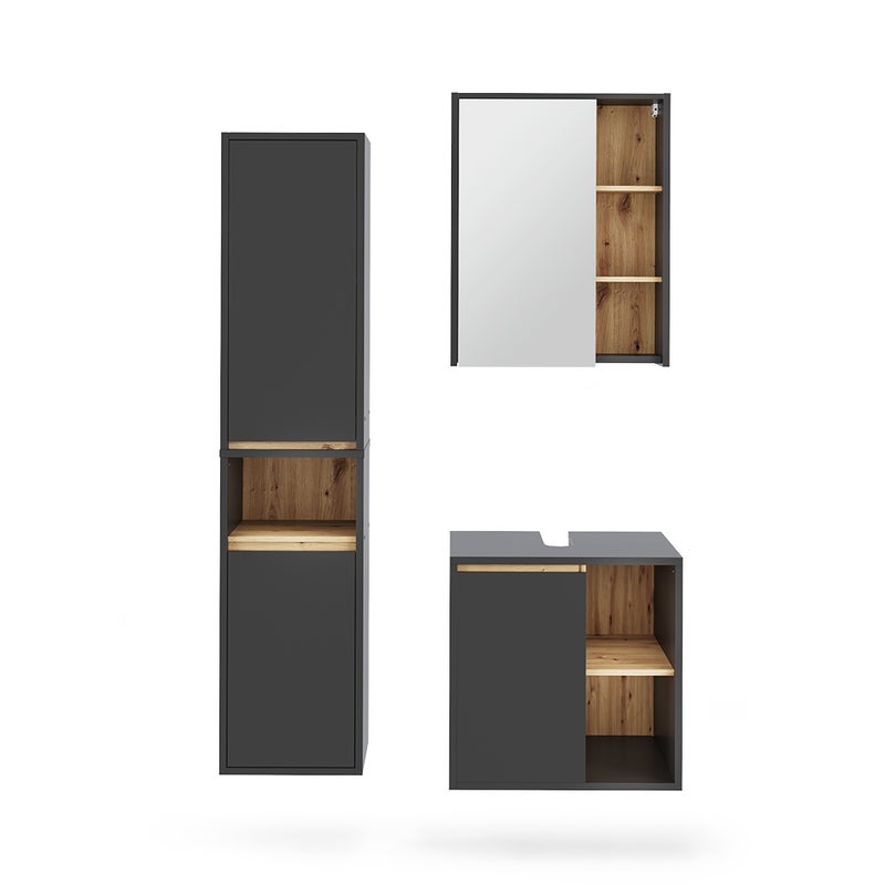 Vicco Zestaw mebli łazienkowych Viola, Szary/Artystyczny, 3 części