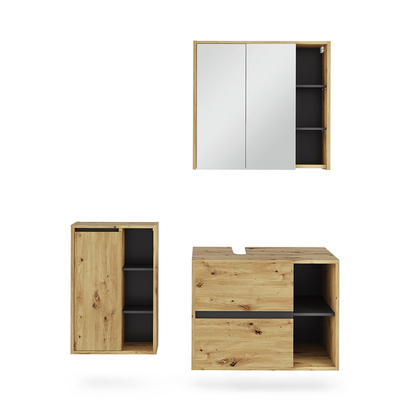 Vicco Zestaw mebli łazienkowych Viola, Artisan/szary, 3 części