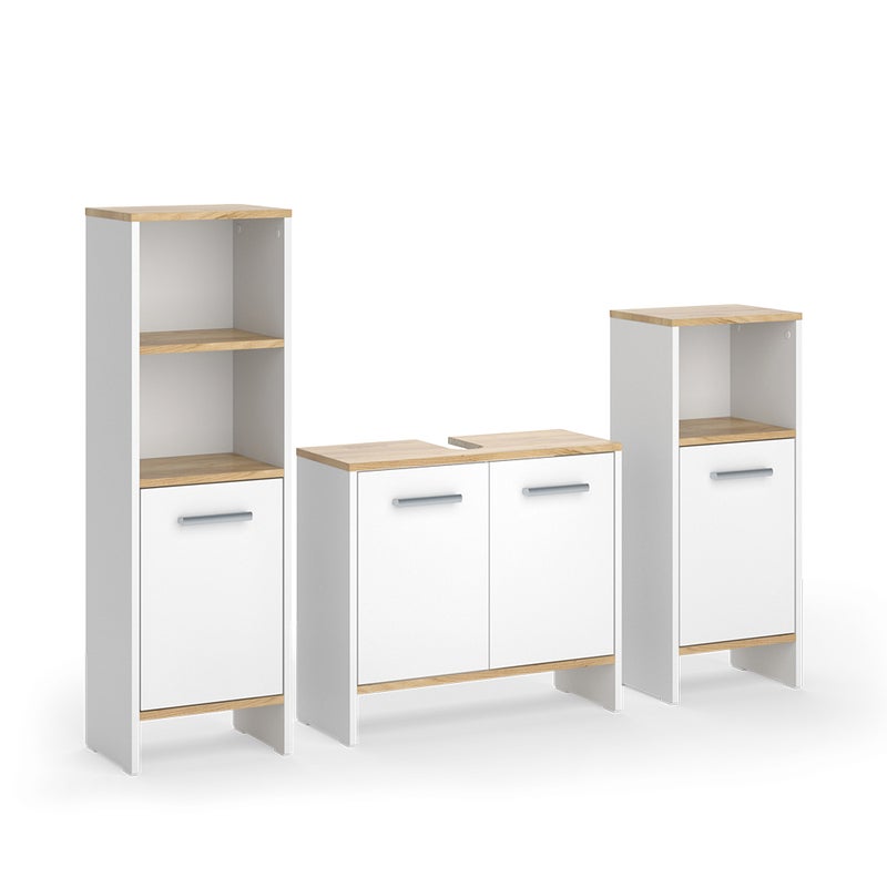 Vicco Zestaw mebli łazienkowych Karli, Biały/złoty dąb, 3-częściowy