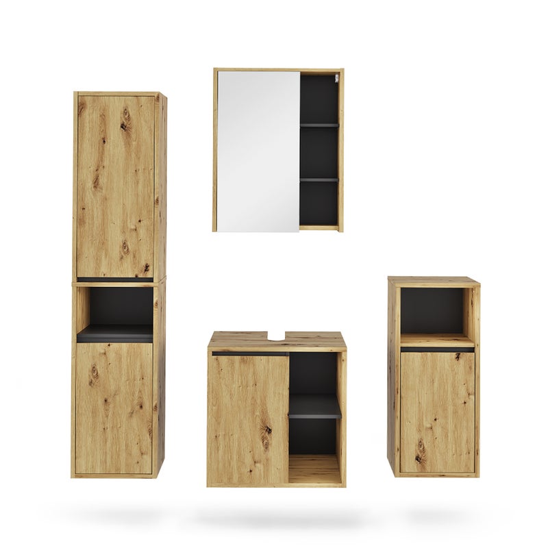 Vicco Zestaw mebli łazienkowych Viola, Artisan/szary, 4 części