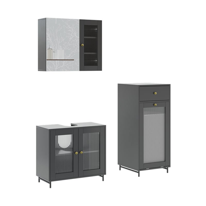 Vicco Zestaw mebli łazienkowych Malte, Szary, 3 sztuki z jednostką midi