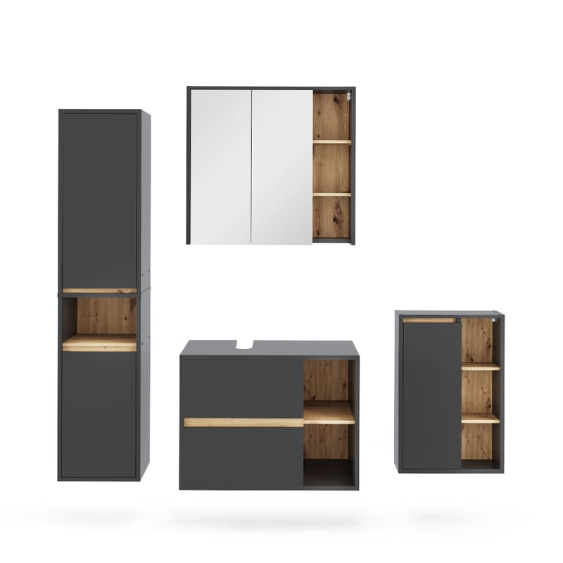 Vicco Zestaw mebli łazienkowych Viola, Szary/Artystyczny, 4 części