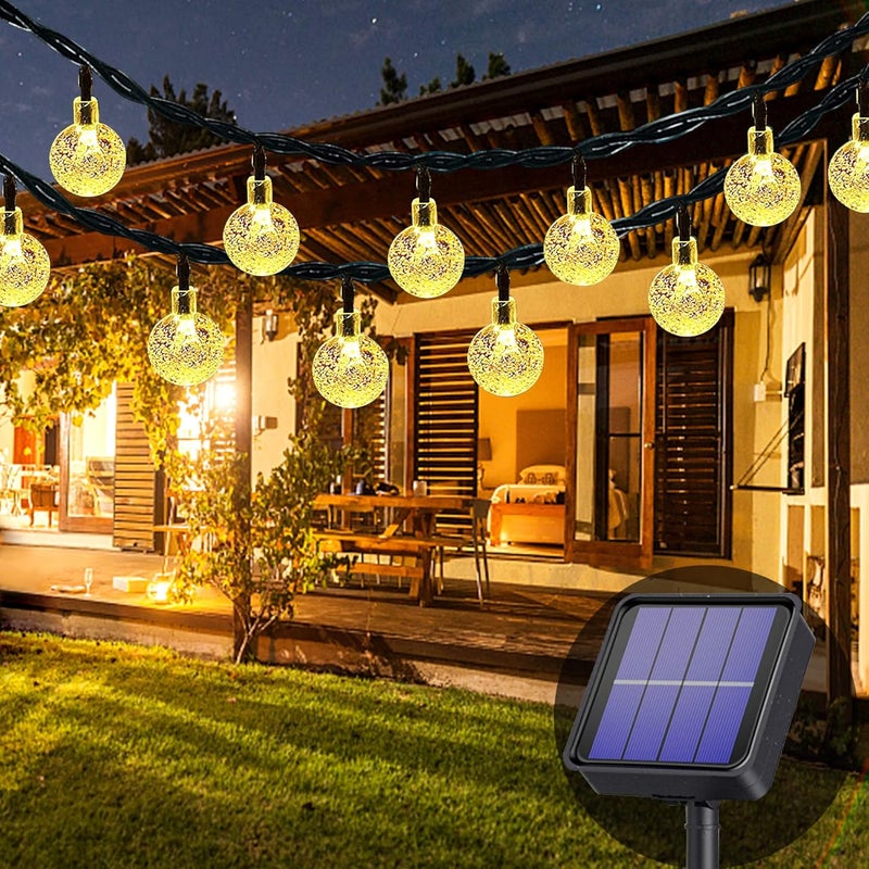 Zewnętrzne lampki solarne, wodoodporne, 50 diod LED, idealne do użytku wewnątrz i na zewnątrz, w ogrodzie i na przyjęciach (ciepłe białe światło)
