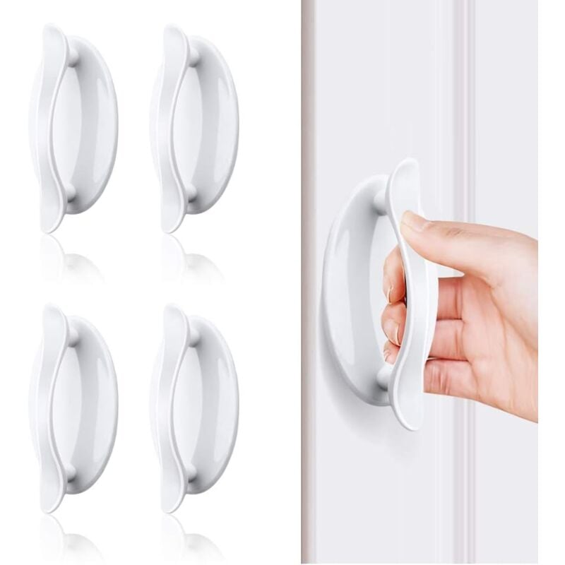 Zestaw 4 białych, plastikowych, samoprzylepnych uchwytów do drzwi, okien, szafek, szuflad, mebli