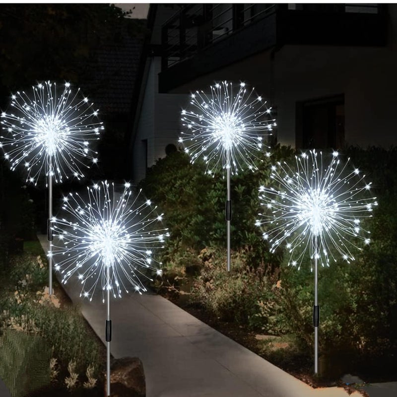 Lampy solarne, oświetlenie ogrodowe, zestaw 4 szt., 120 diod LED, wodoodporne, fajerwerki solarne - zimna biel