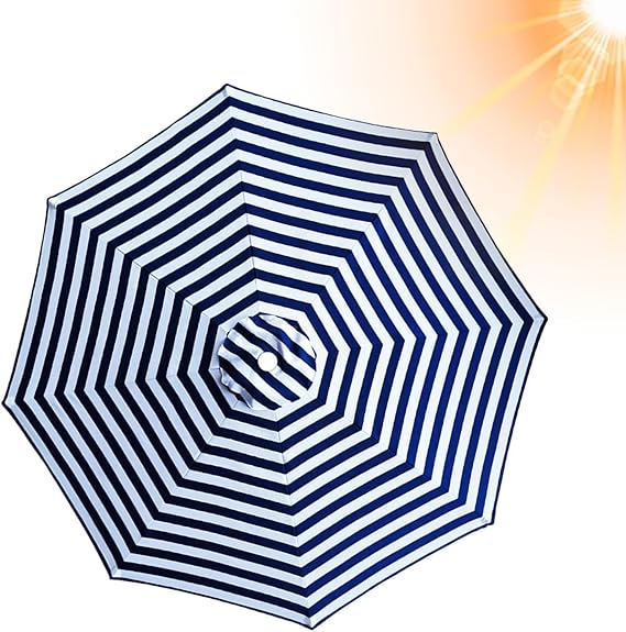 Zamienny parasol ogrodowy, odporny na promieniowanie UV i warunki atmosferyczne, odpowiedni do ogrodów i plaż, niebieski, 300 cm, 8 żeber