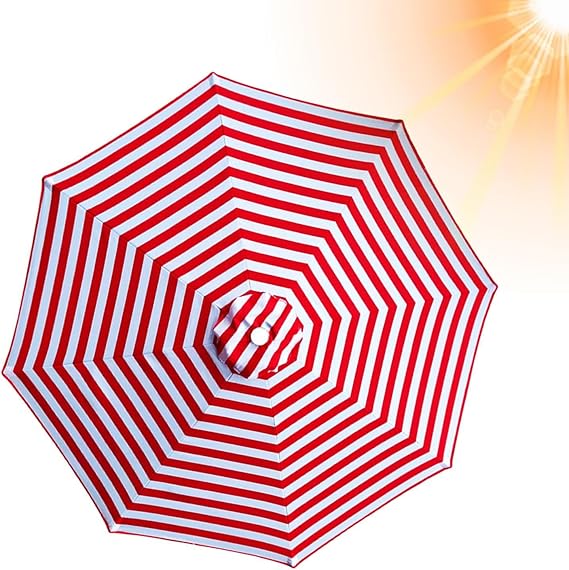 Zamienny parasol ogrodowy, odporny na promieniowanie UV, wiatroszczelny, odpowiedni do ogrodów i plaż, czerwony, 250 cm, 8 żeber