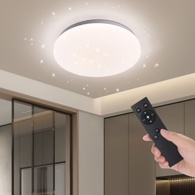 LOVHAUS Lampa Sufitowa LED 24W 28CM Z Regulacją Jasności I Pilotem, 2400LM, Okrągła Lampa Gwiaździste Niebo Do Pokoju Dziecięcego, Salonu 3000K-6500K