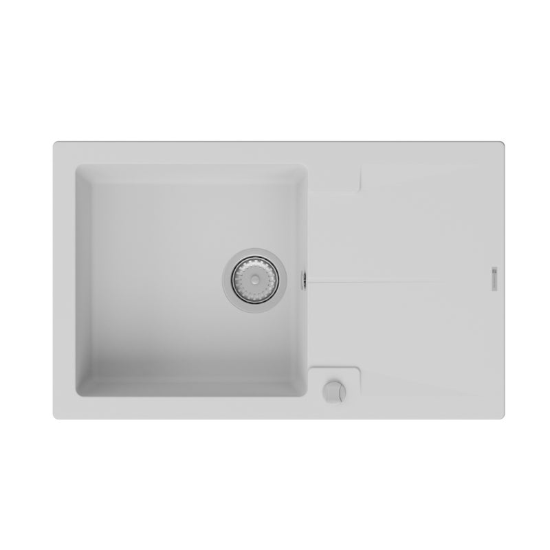 Zlewozmywak kuchenny granitowy GranMaster Caro 780x480x192 mm, jednokomorowy z ociekaczem, biały 1 szt.
