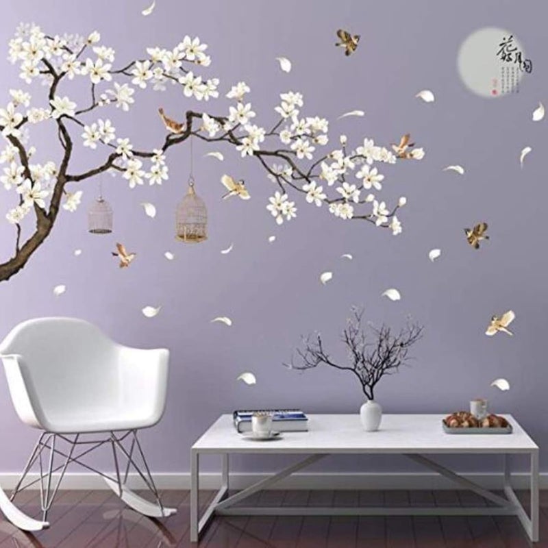 Naklejki ścienne z motywem kwiatu wiśni i ptaka na gałęzi do sypialni dla dorosłych w stylu vintage z motywem kwiatu wiśni DIY ROZMIAR 187 x 128 cm na