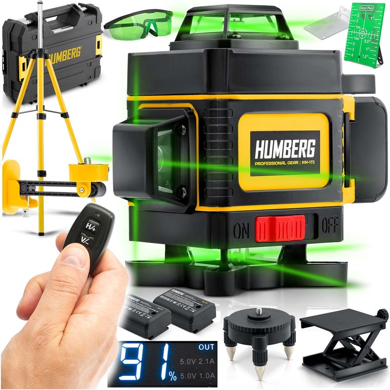 Laser krzyżowy poziomica laserowa 4D Humberg samopoziomujący 50m zestaw