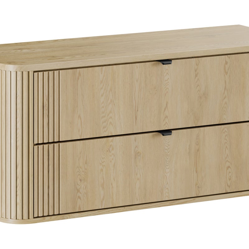 Szafka łazienkowa OVALIA 120 cm dąb Cremona ryflowane fronty blat MDF